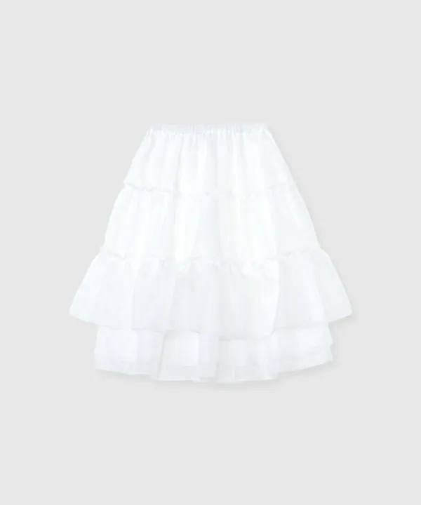 Tule layered midi skirt (White)