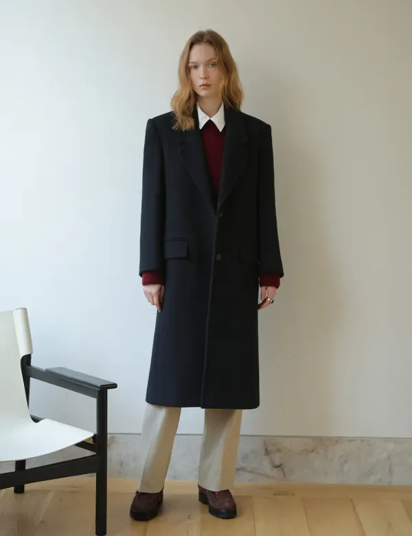 Single Cashmere Tailored Long Coat (Black)