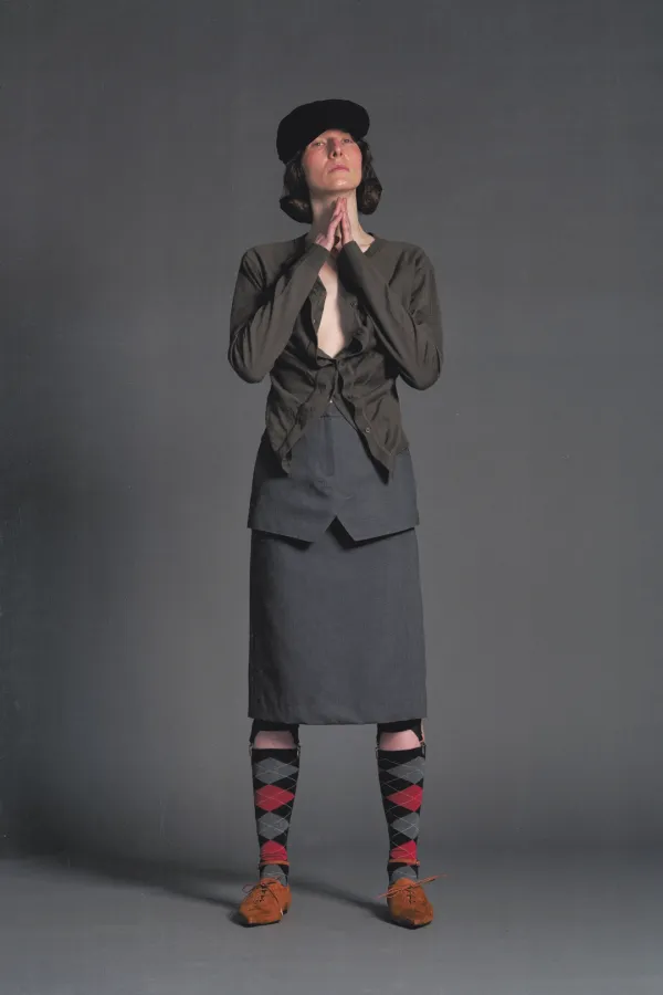 PF26 GRAY SKIRT LAYERED MIDI SKIRT