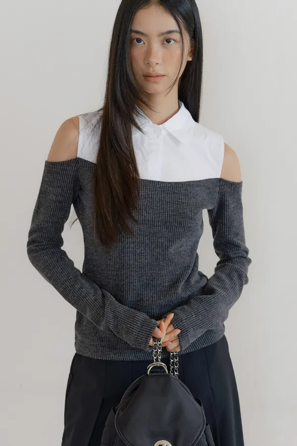 F/W Off-Shoulder Shirt Top (charcoal)