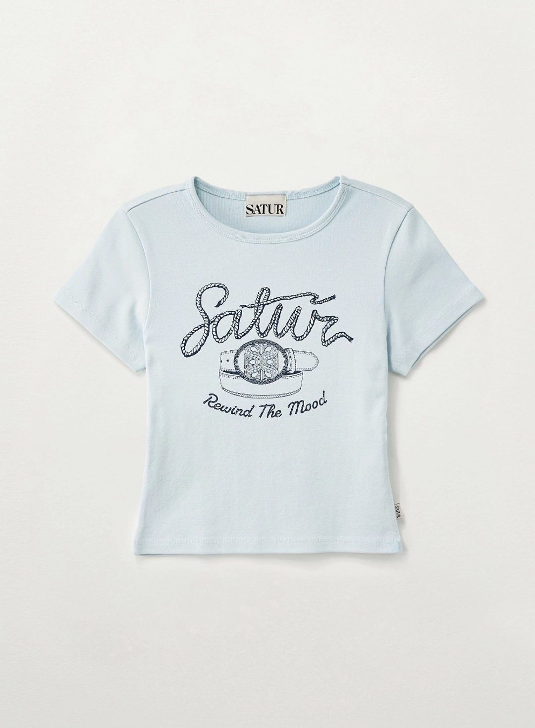 세터 (W) Belt Graphic Slim Fit T-Shirt - Sky Blue 상품 이미지 1