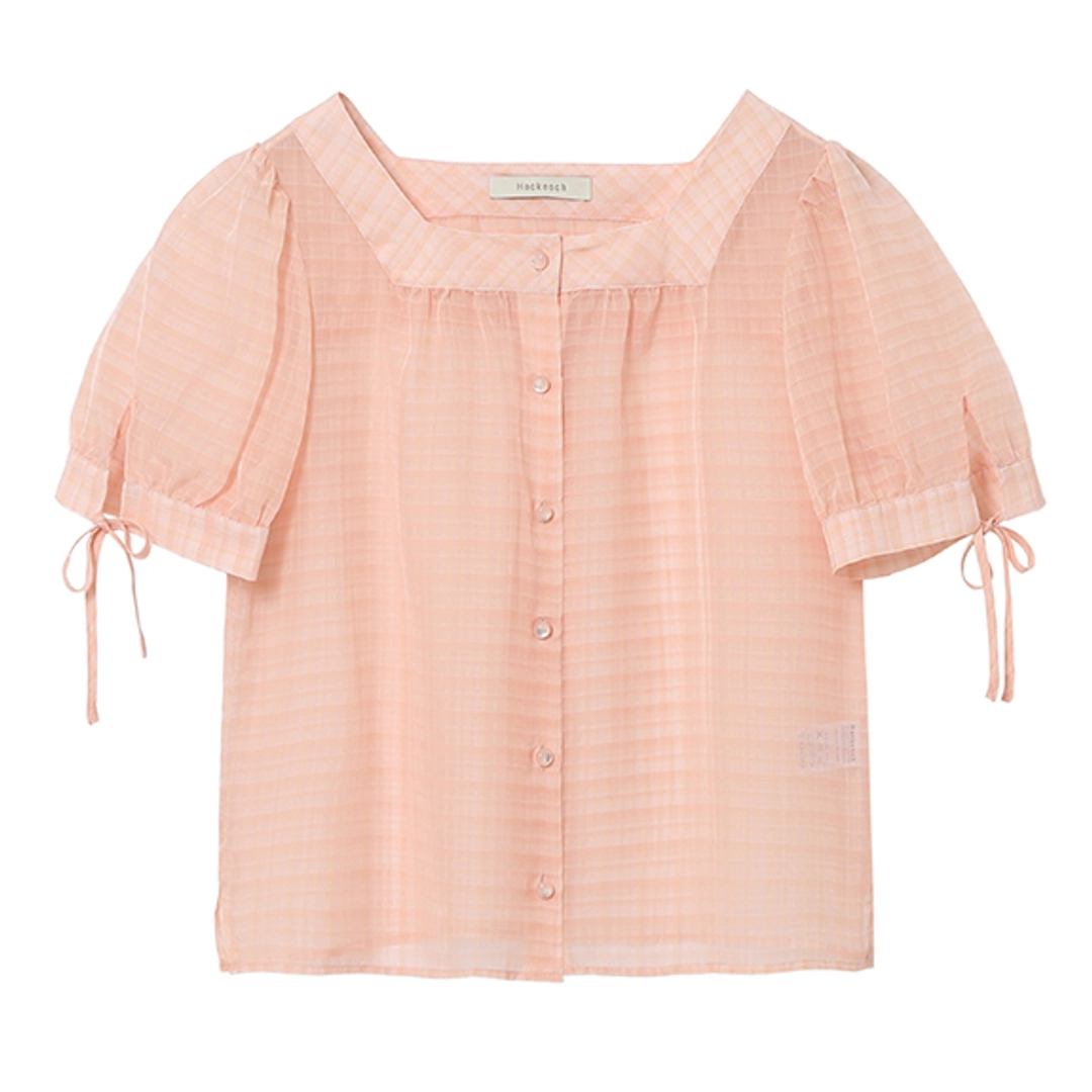 하케쉬 Macaron Check Blouse_Peach Pink 상품 이미지 2