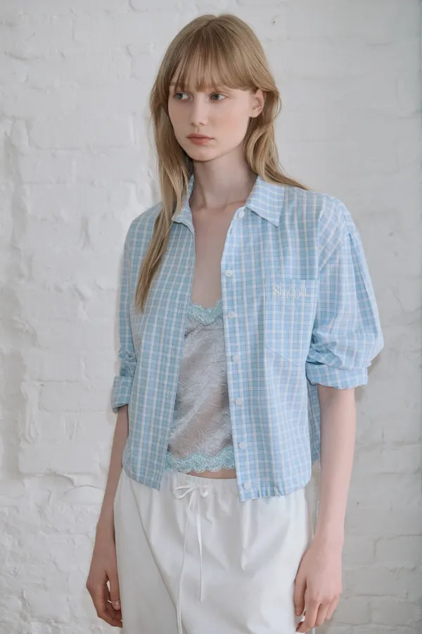 2-Way Drawstring Crop Shirt (Blue)