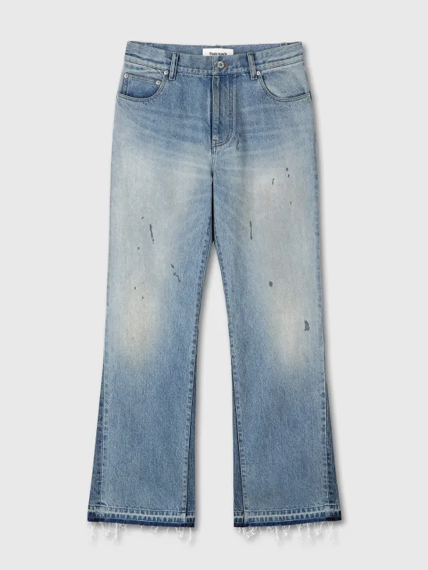 FLARED-LEG RECONSTRUCTED DENIM JEANS_ WASHED LIGHT BLUE