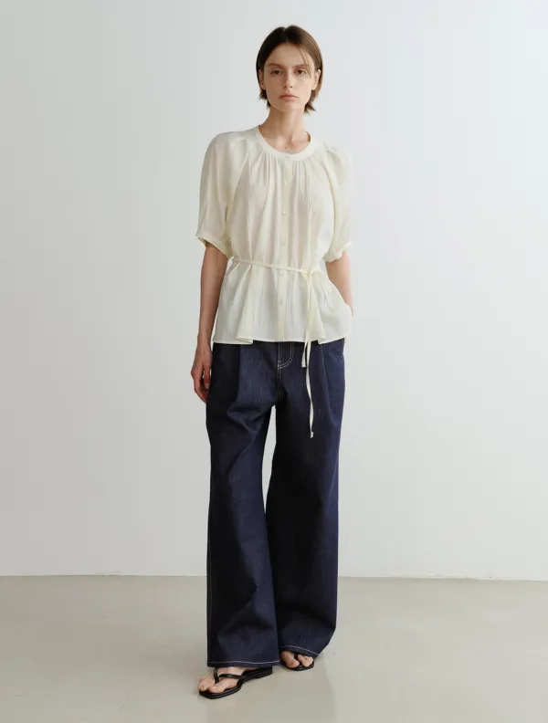 Lina Gathered Blouse (Cream)