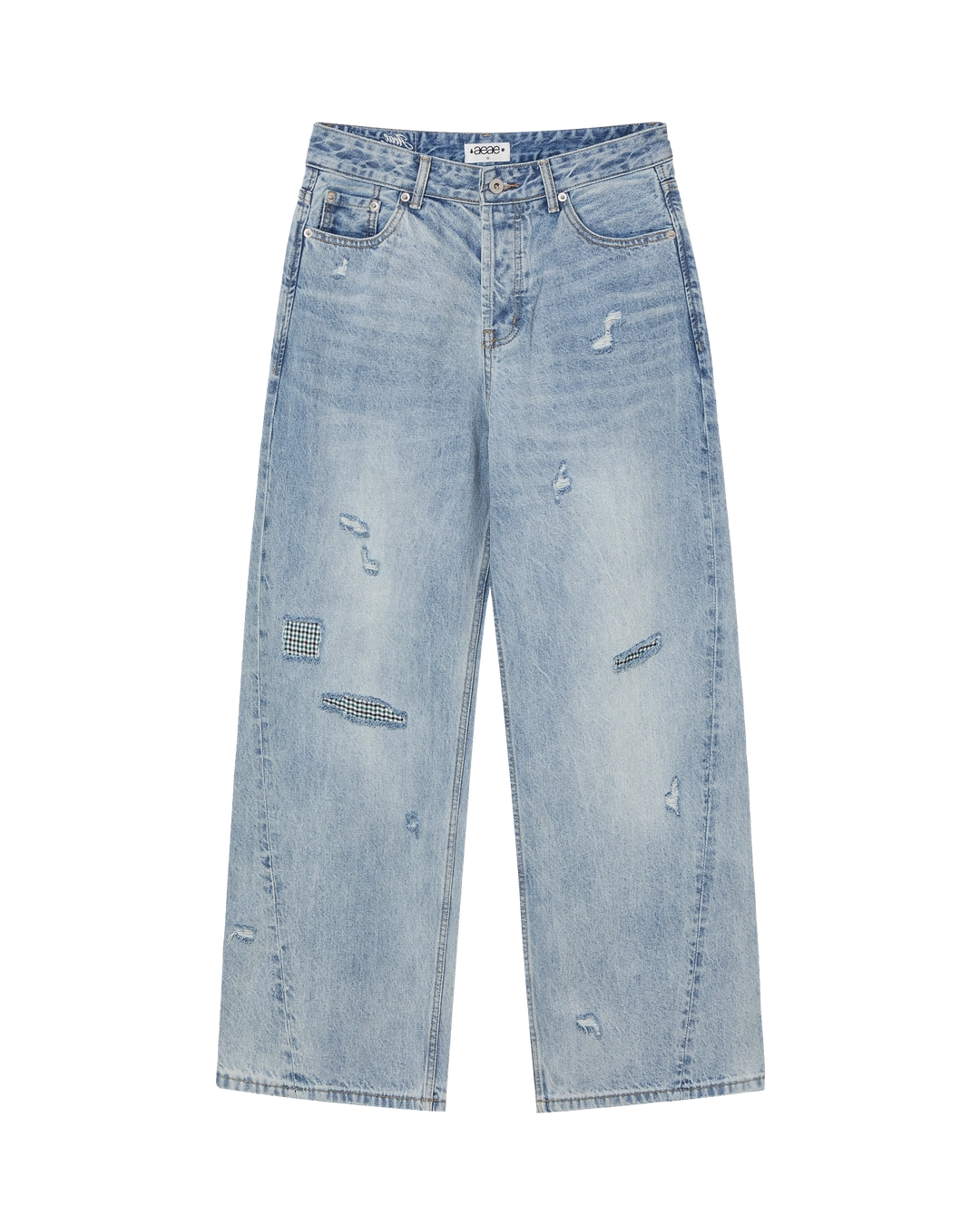 에이이에이이 CHECK PATCHWORK DENIM PANTS [LIGHT BLUE] 상품 이미지 2