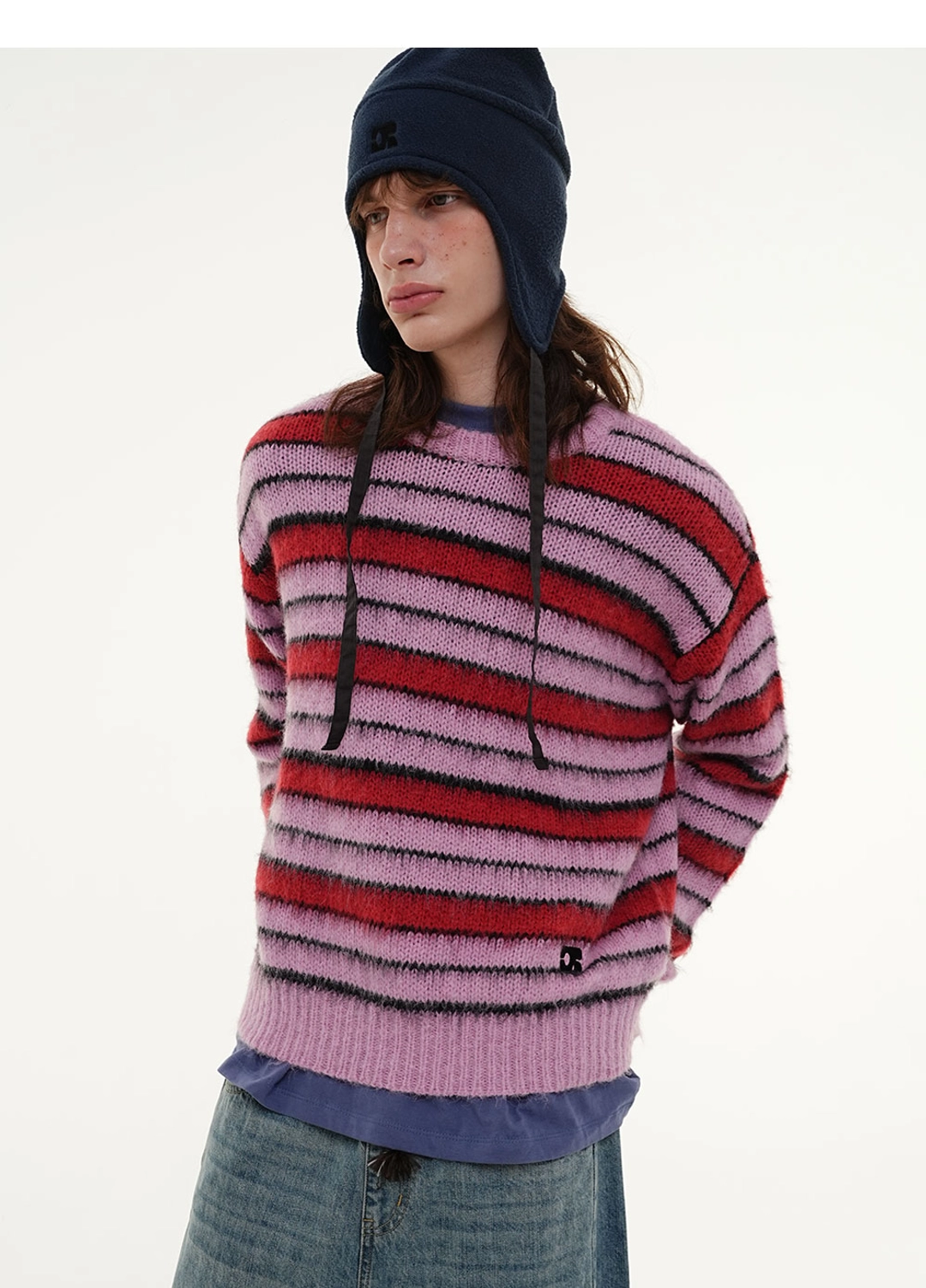 센토르 CR EMBLEM HAIRY STRIPE PULLOVER KNIT_PINK 상품 이미지 3