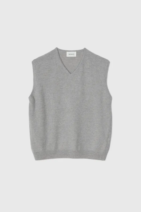 Wool V-Neck Kint Vest (Grey)