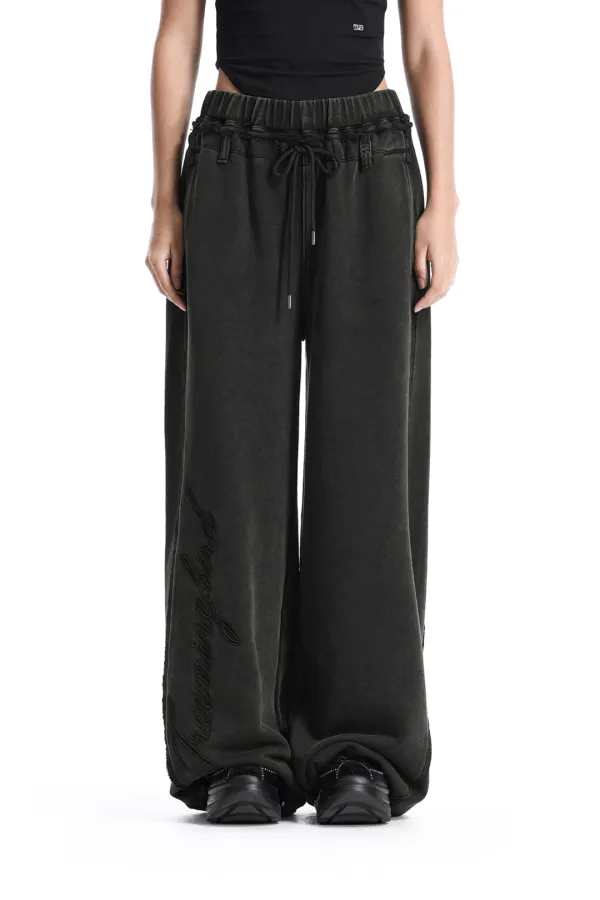 Lettering Raw-Cut Set-Up Sweat Pants [ Black ]