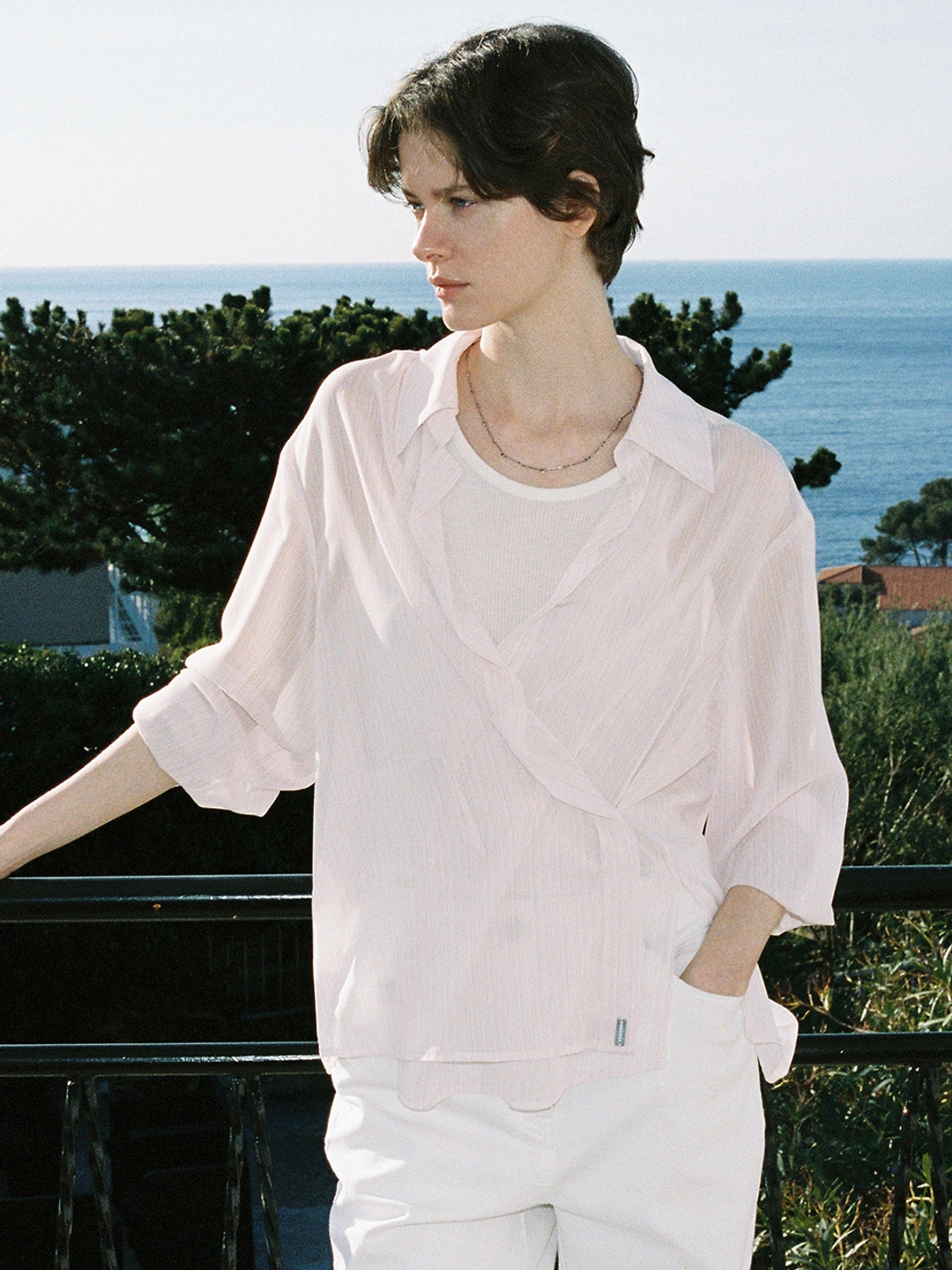 루에브르 Open-collar cross oversized Shirt SW5XB719-79 상품 이미지 2