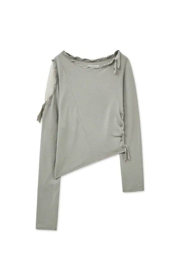 WEAVING LONG SLEEVE TOP IN LIGHT GREY