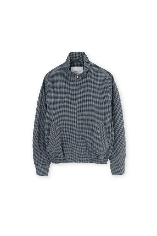 W Organic Cotton Stand Collar Blouson, Grey Check