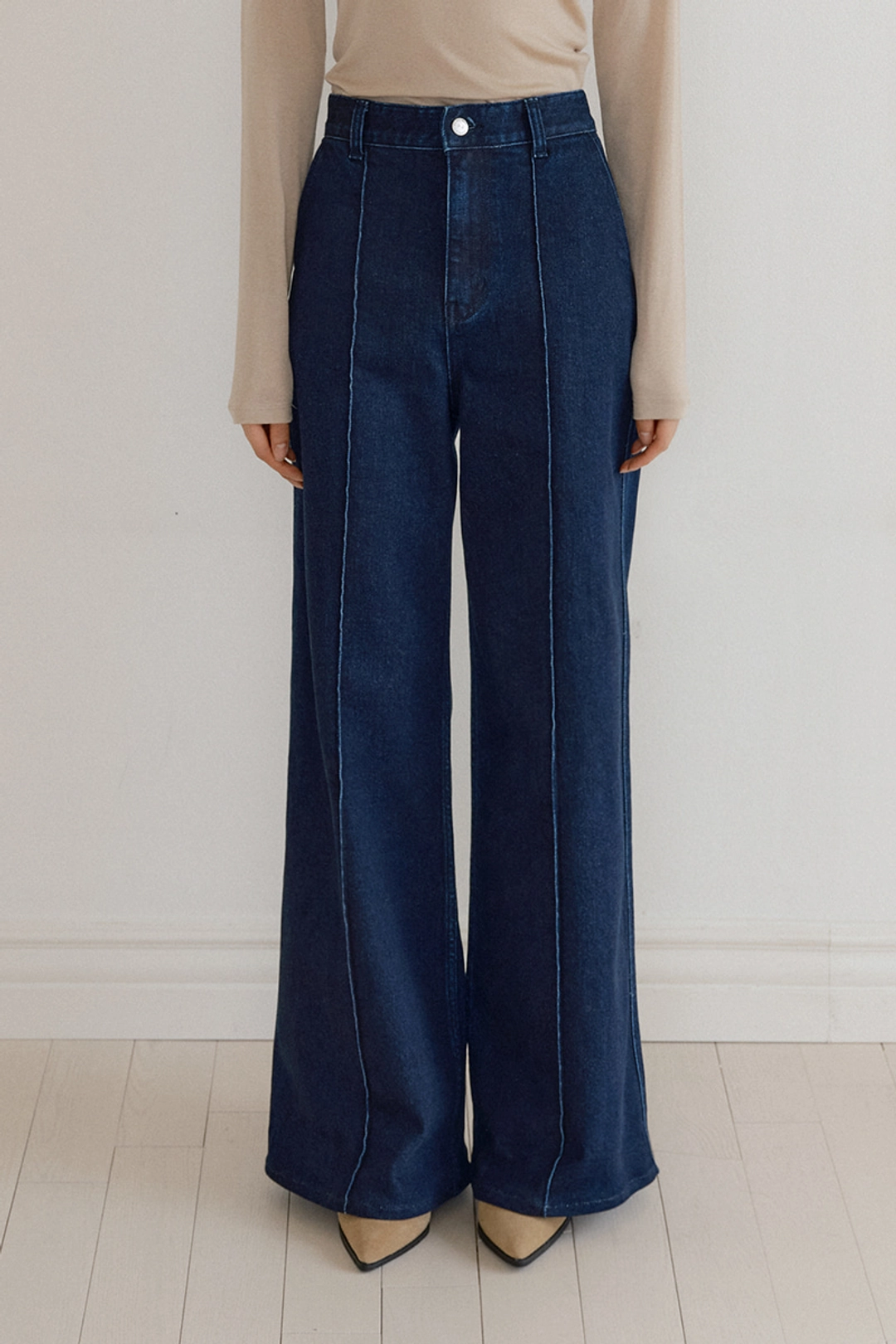 루시르주 Pintuck Raw Denim Wide Pants (blue) 상품 이미지 1