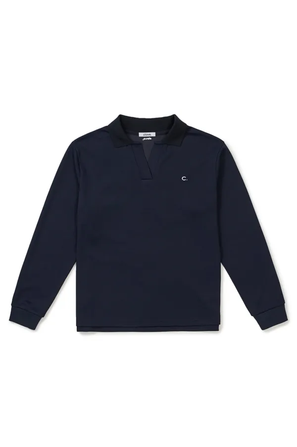 [25FW clove] Stretch Open-Collar T-Shirt (Navy)