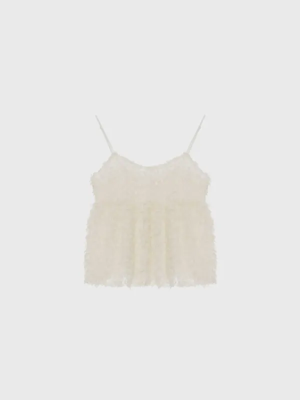 Feather lace sleeveless top (ivory / black)