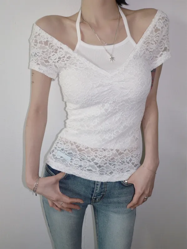Jacquard See-through V-Neck T