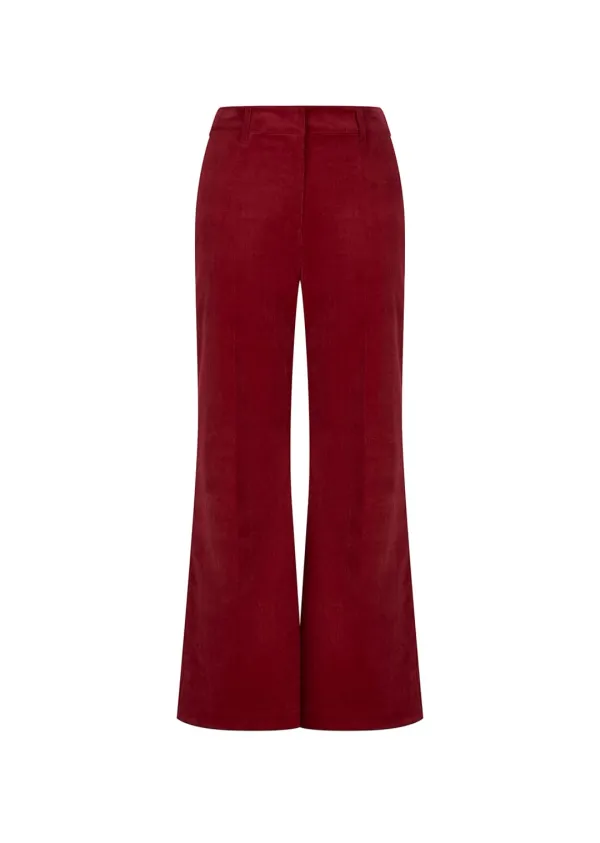 corduroy flared pants, red