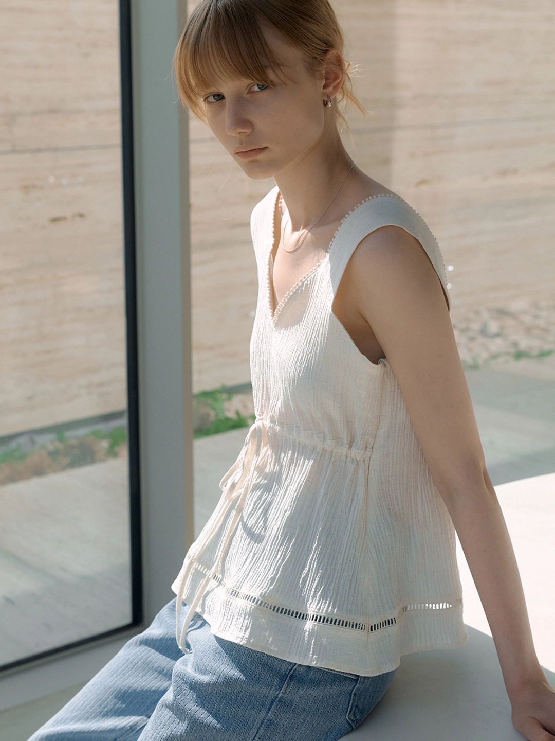 아워코모스 lace combi sleeveless blouse (oatmeal) orc 6024 상품 이미지 1