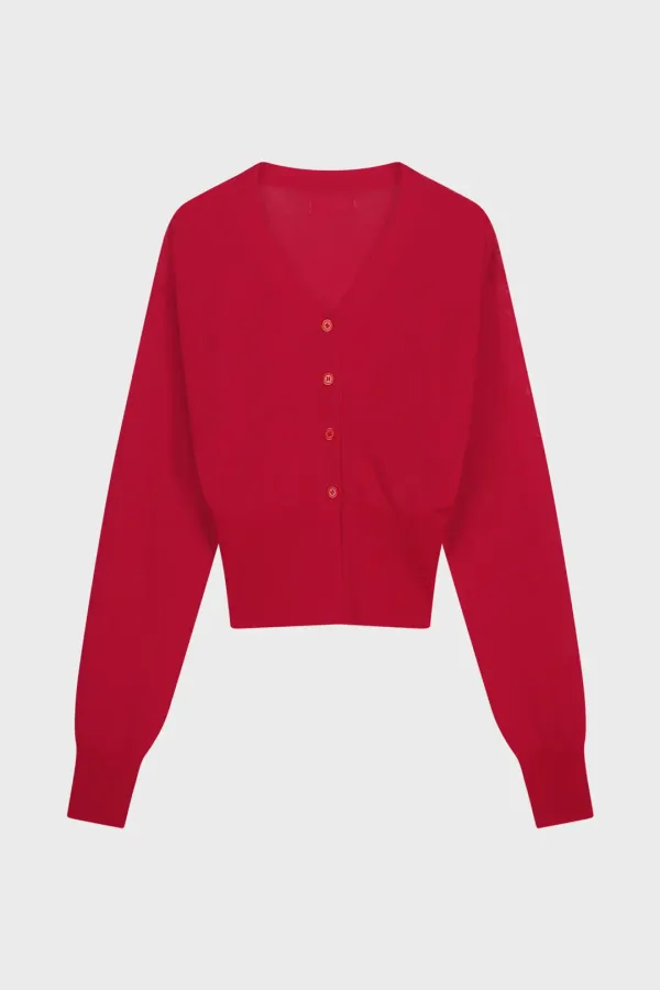 ECOVERO V-NECK FITTED CARDIGAN (RED)