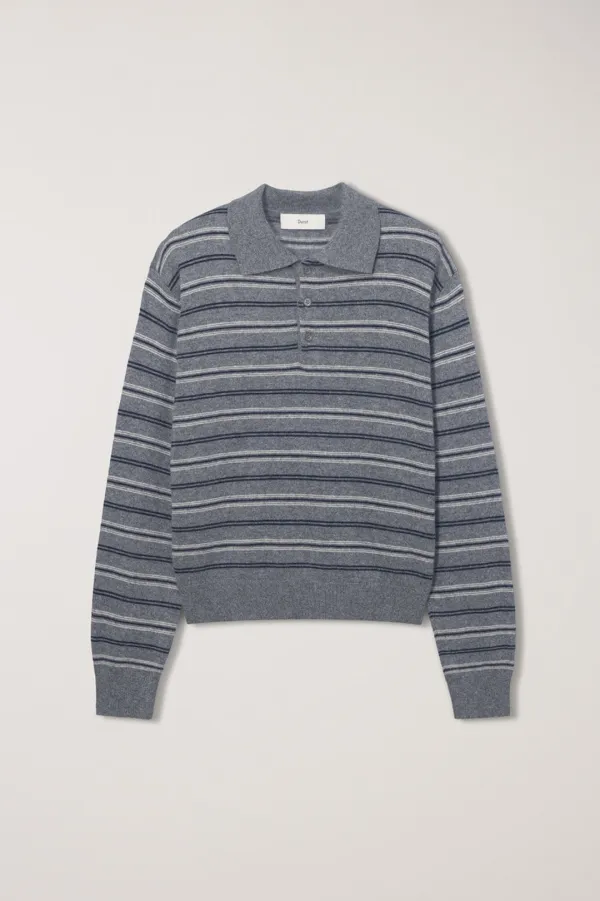 UNISEX COLLARED STRIPED SWEATER GREY_UDSW6C115G2