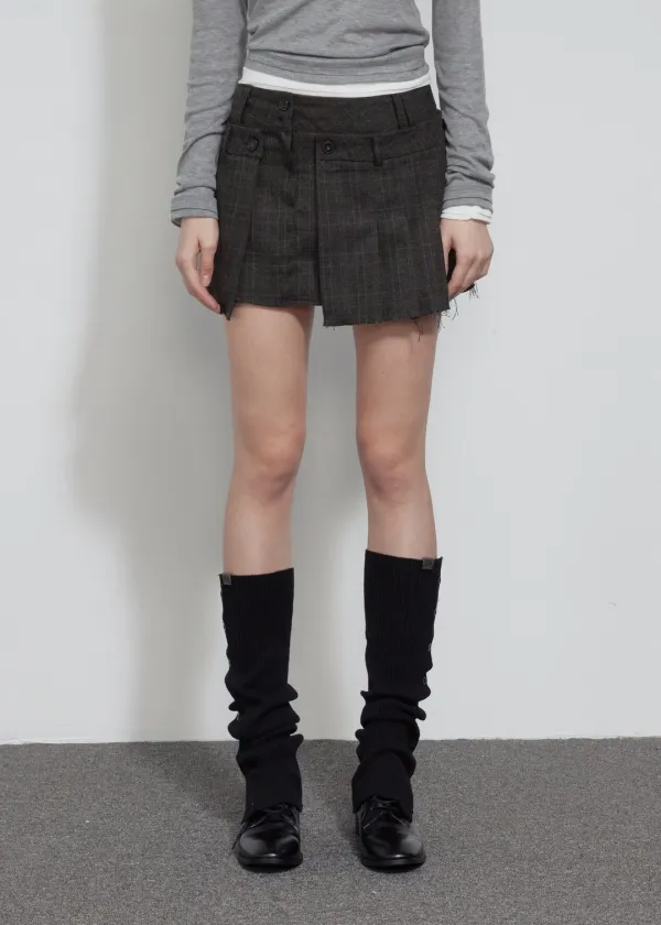 [2ND] LAYERED WRAP MINI SKIRT, CHECK CHARCOAL