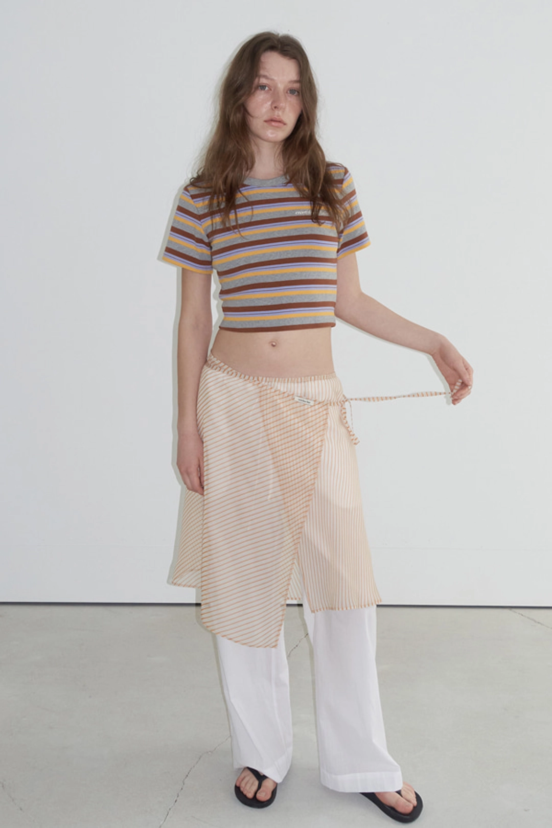 오버듀플레어 STRIPE WRAP SKIRT_YELLOW 상품 이미지 2