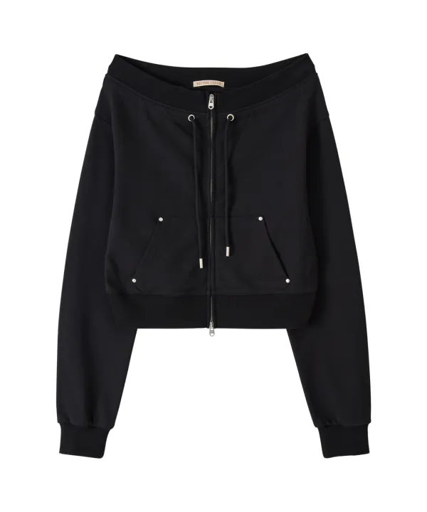Vera Off Shoulder Zip Up-Black