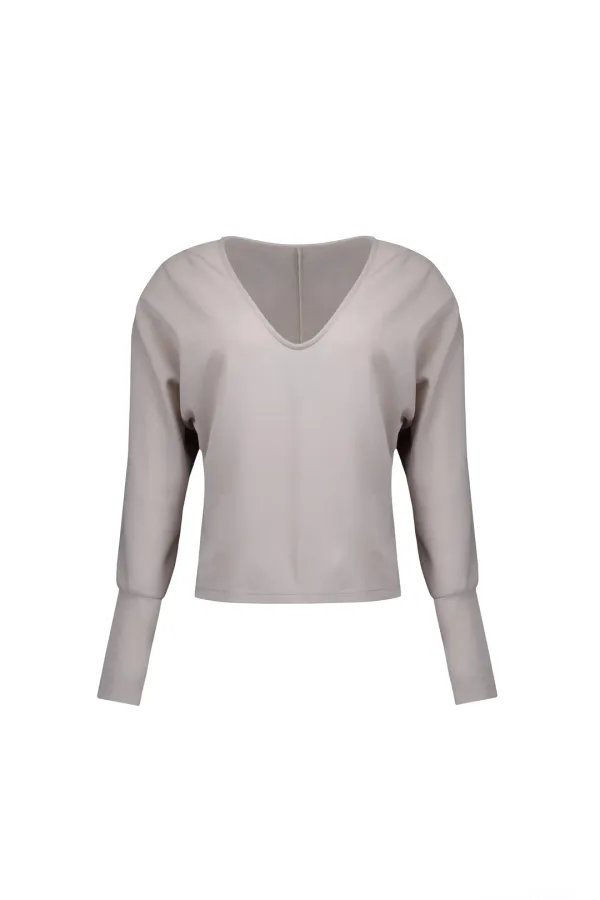 VOLUME V-NECK TOP (LIGHT GRAY)