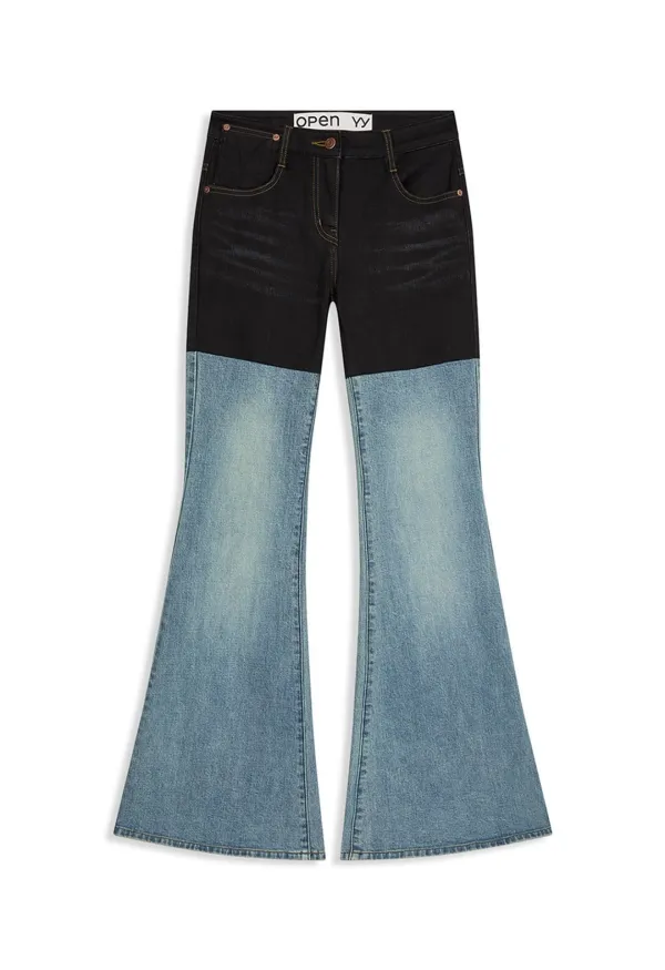 COLOR BLOCK BOOTCUT JEANS, BLUE