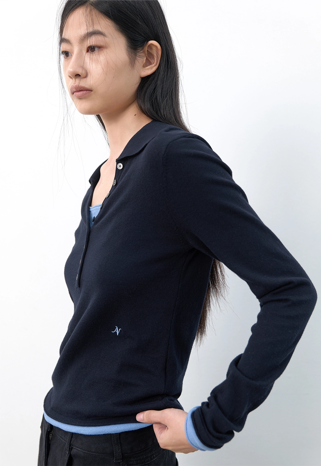 아뜰리에 나인 (T-7295)COLOR-BLOCK COLLAR LAYERED KNIT 상품 이미지 3
