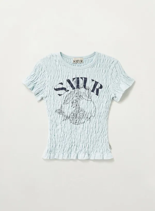 (W) Citron Smocked T-shirt - Sky Blue