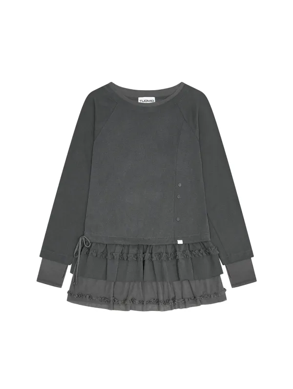 FRILL LAYERED LONG SLEEVE [CHARCOAL]