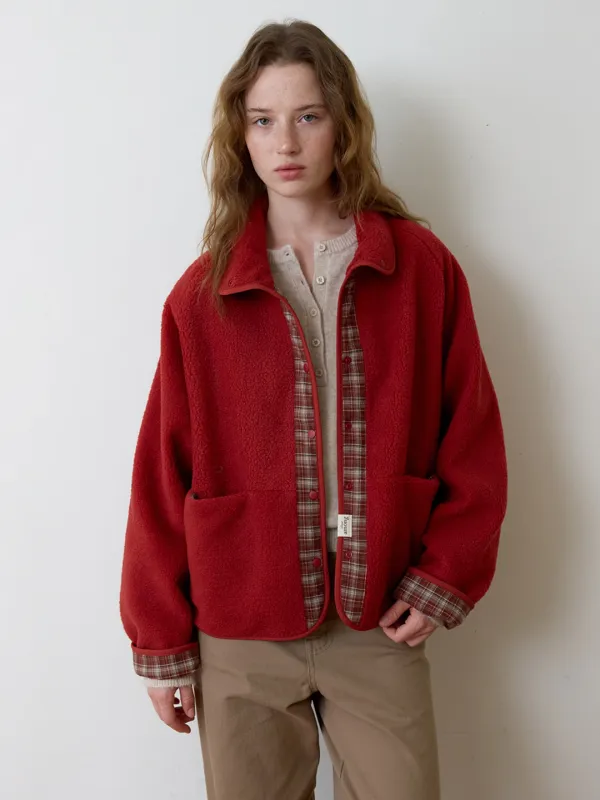 A CHECK FLEECE REVERSIBLE JUMPER_RED