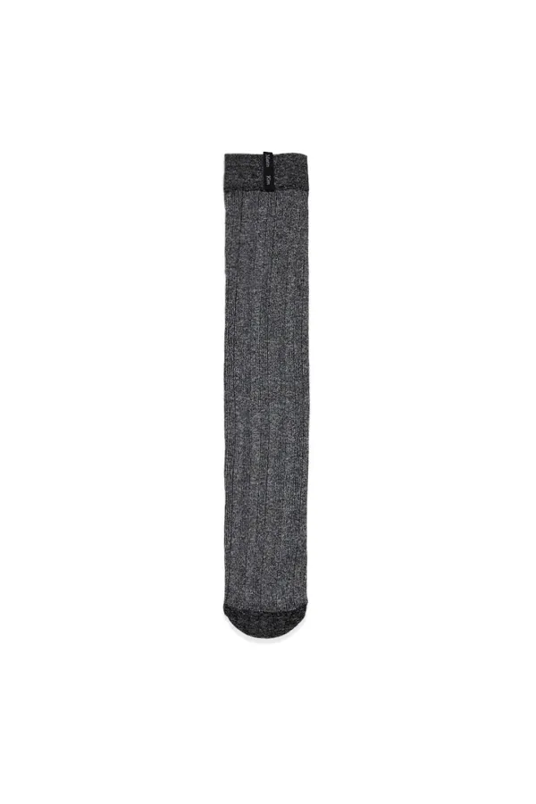 METAL RIBBED STOCKING SOCKS IN CHARCOAL
