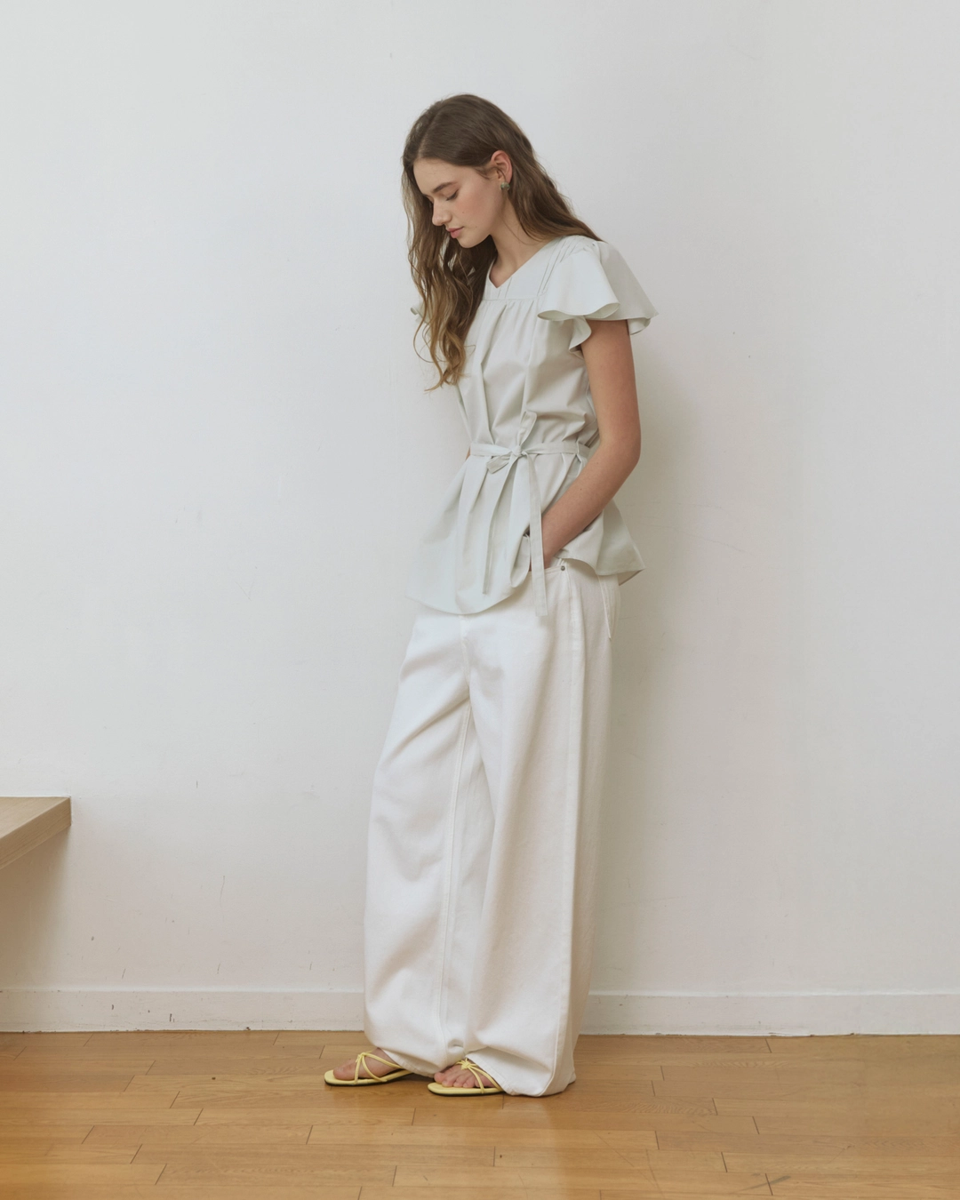 어다울 Horn clean wide cotton pants - white 상품 이미지 3