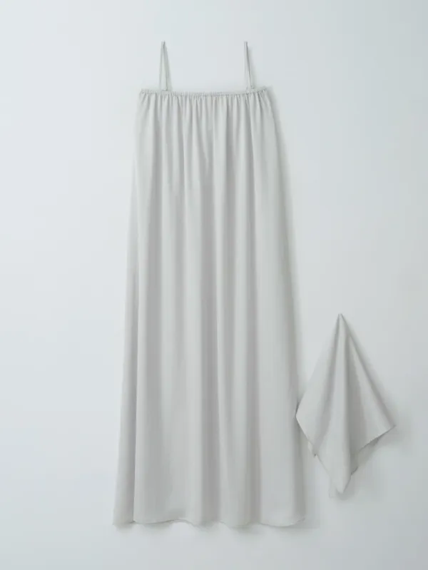 Satin maxi dress with scarf (light silver)