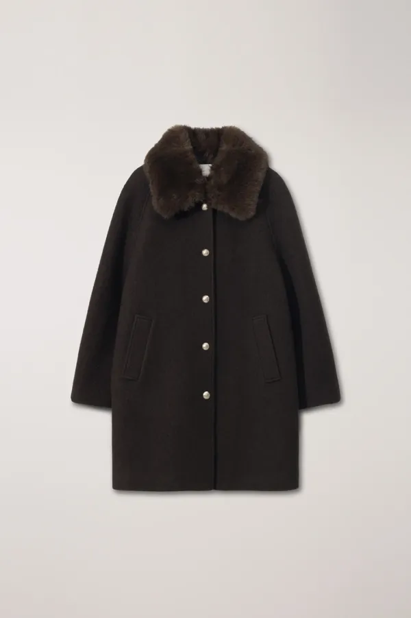 BOUCLE WOOL HALF COAT BROWN