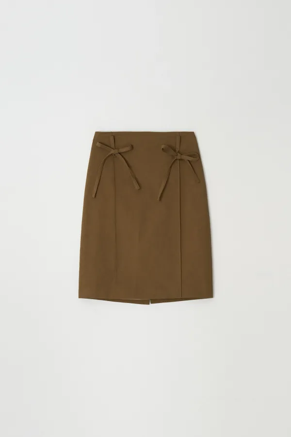 Pleated Ribbon-Detail Skirt (brown)