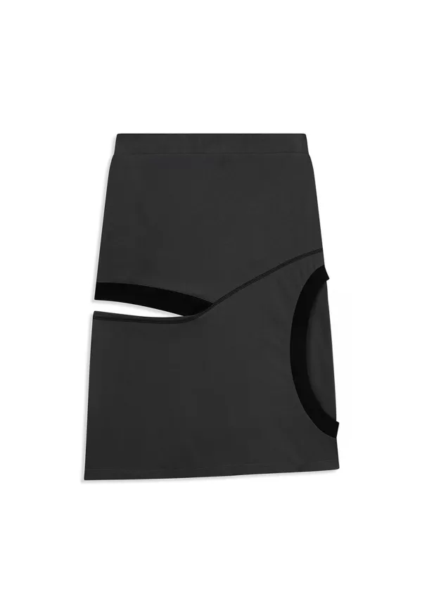 COLOR BLOCK PANEL CUTOUT SKIRT, CHARCOAL