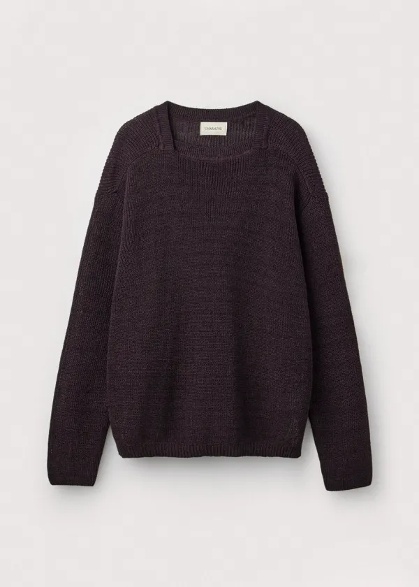 Paper yarn square neck pullover_Black berry