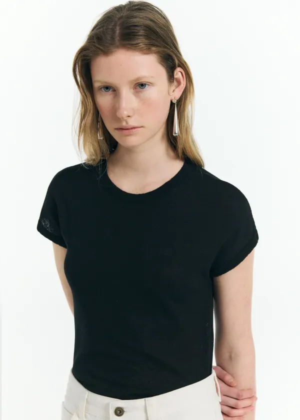 Boucle Cap-Sleeve Knit in Black