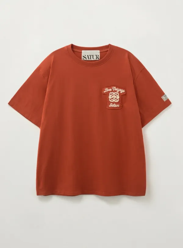 Bon Voyage Raw-Cut Applique T-Shirt - Brick Orange