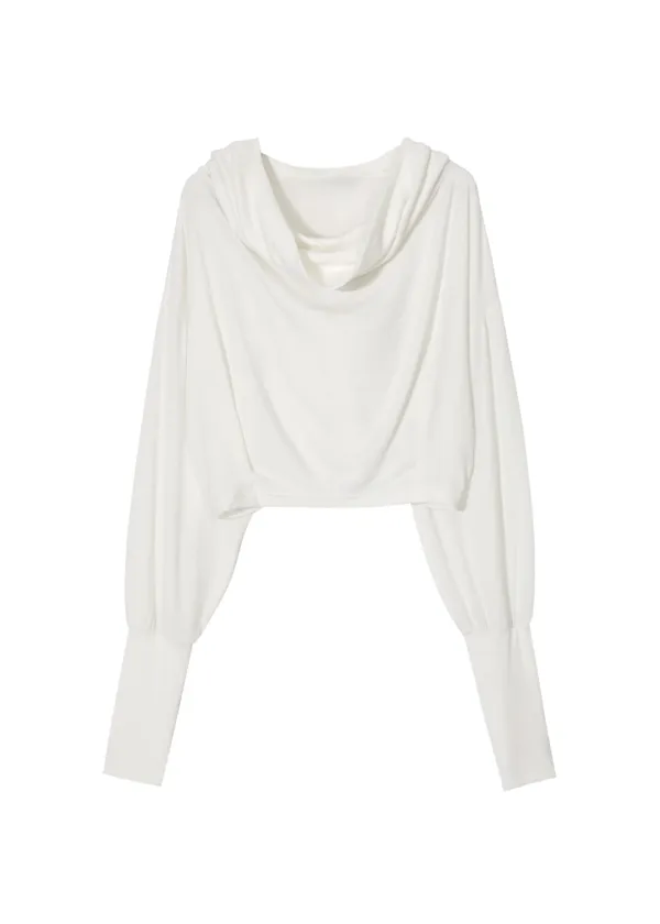 COWL NECK HOODIE, WHITE