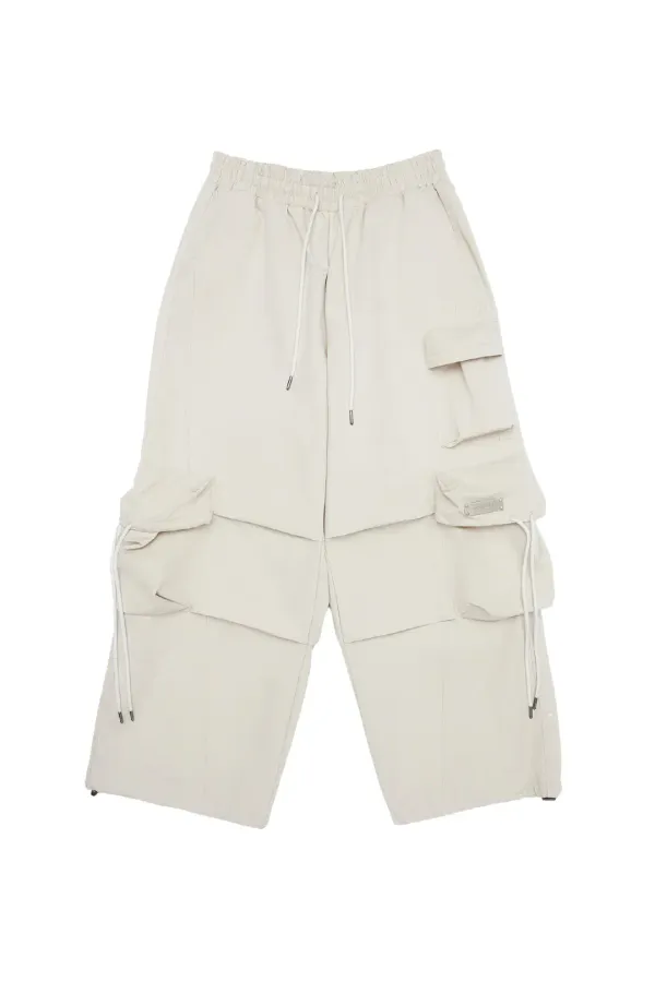 SOLID POCKET WIDE BANDING PANTS LIGHT BEIGE