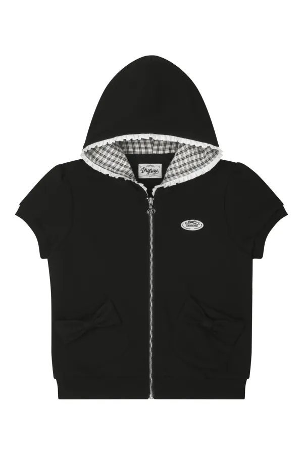RIBBON CHECK SHORT-SLEEVE HOODIE (BK)