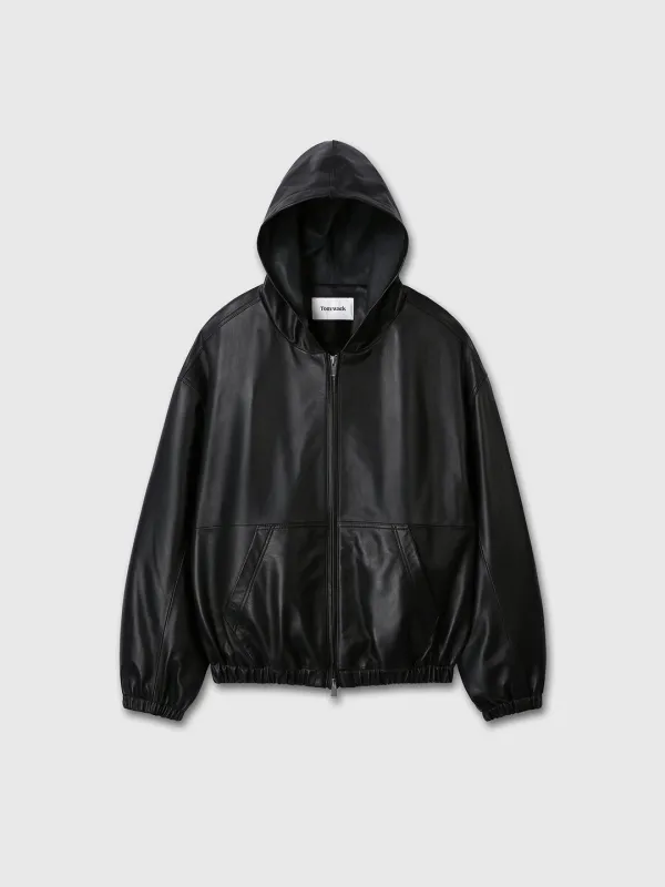 (W) NAPPA LEATHER HOODIE JACKET_ BLACK