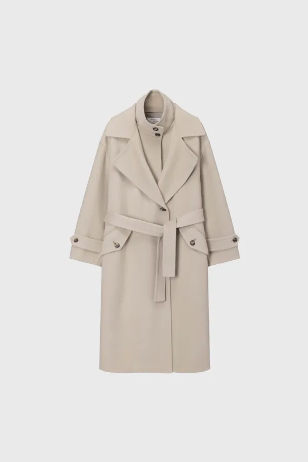 Handmade Double-Layer Neck Cashmere Coat (Beige)