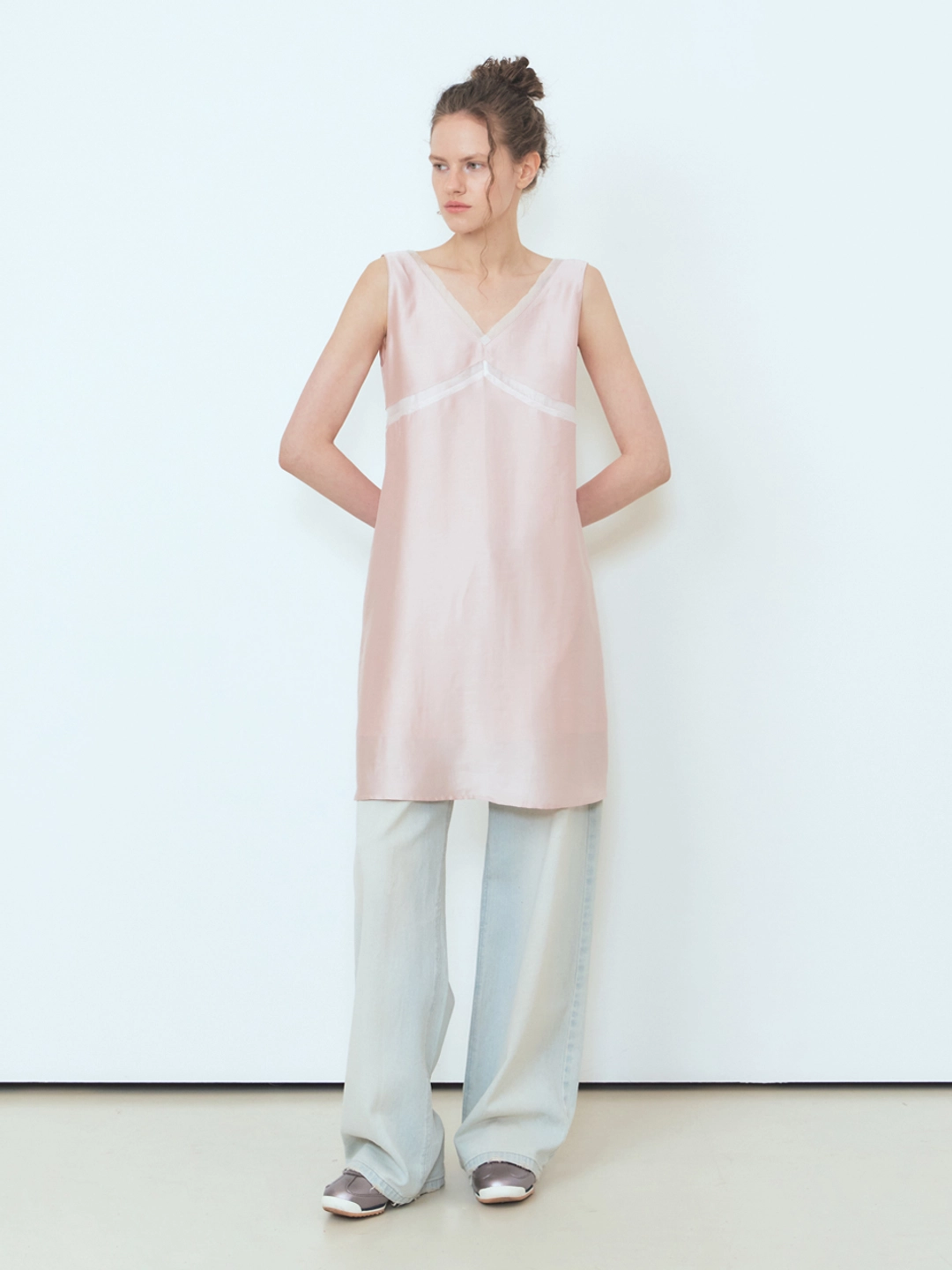 에트몽 Silky Layered Sleeveless Dress, Light Pink 상품 이미지 1