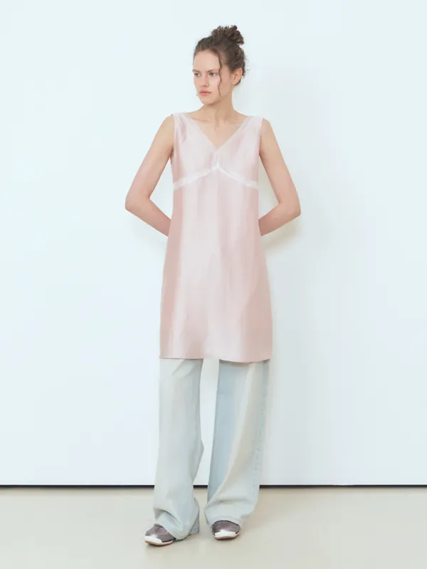 Silky Layered Sleeveless Dress, Light Pink