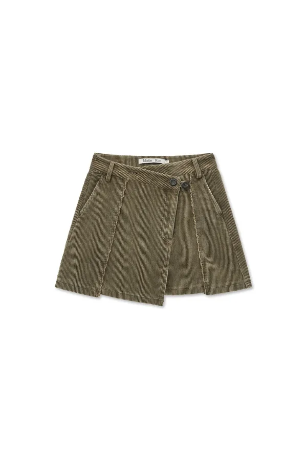WASHED CORDUROY WRAP SKIRT IN KHAKI